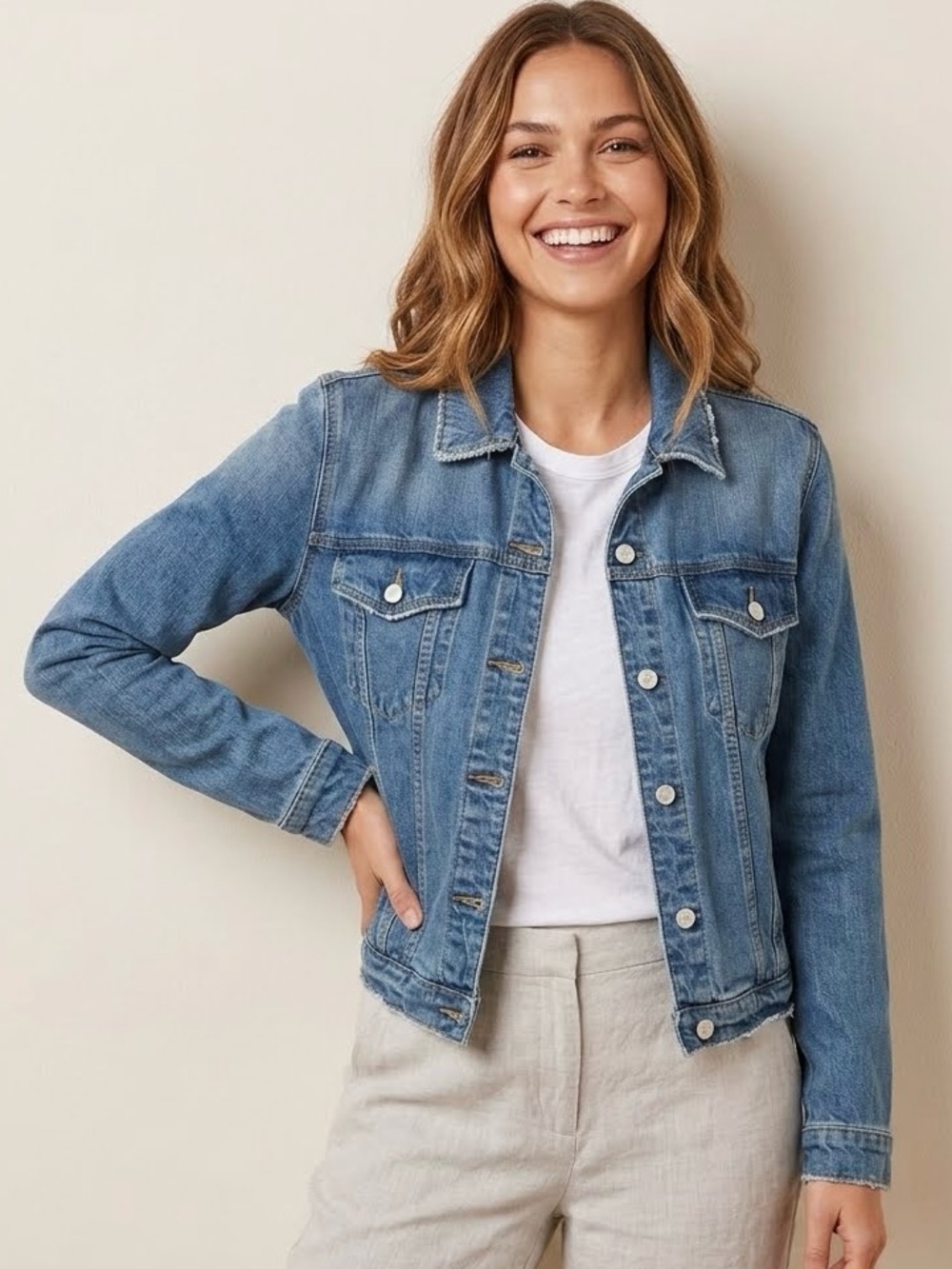 Free‎ People Rumors Classic Blue Wash Jean Denim Button-Up Jacket, Size M